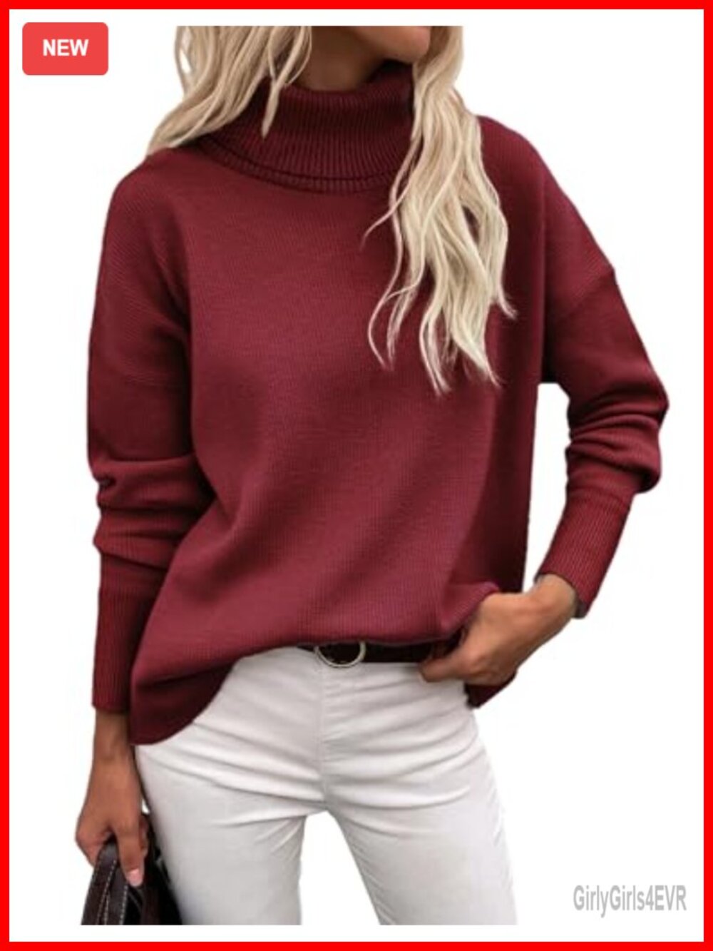 Women's Chunky Knit Turtleneck Sweater, Oversized High-Low Hem Pullover